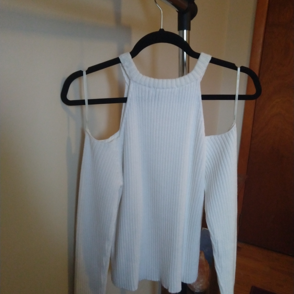 Forever21 White Cold Shoulder Long Sleeve Sweater